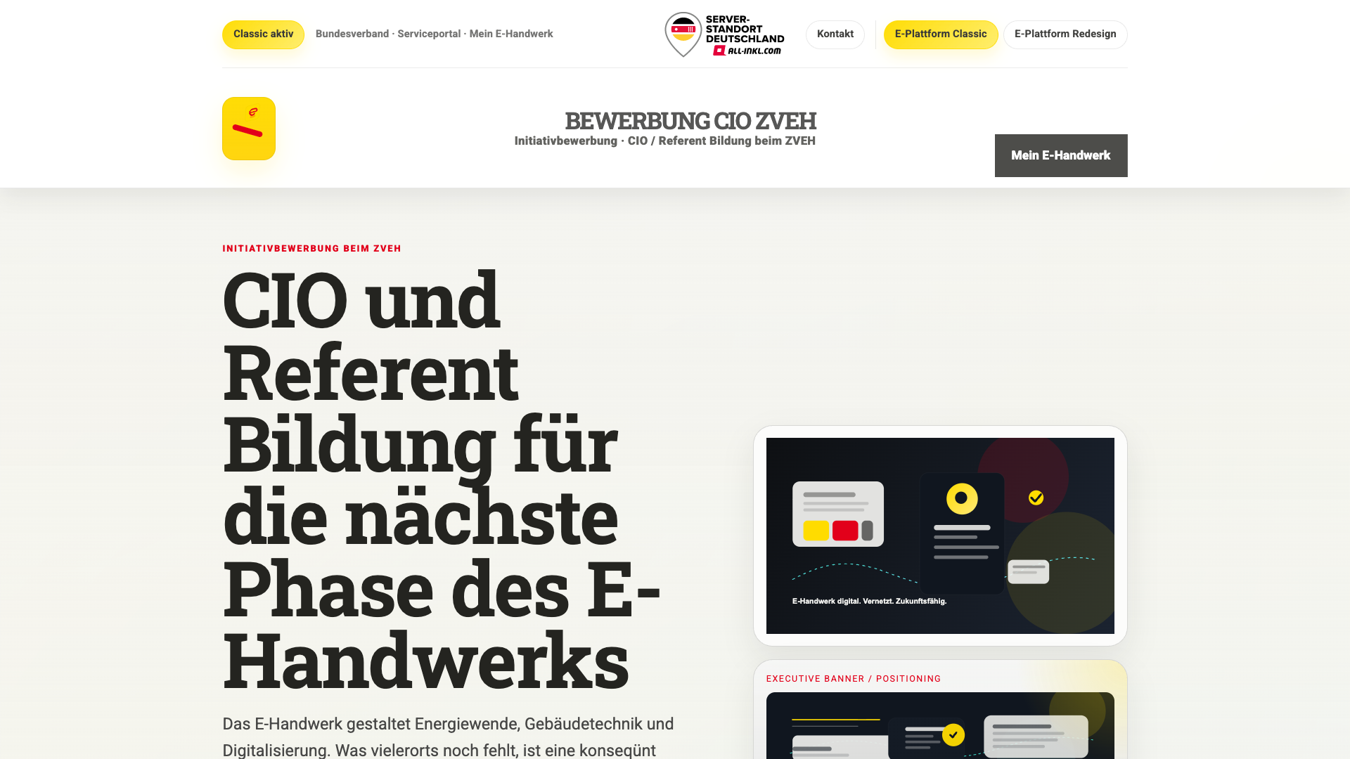 Bewerbungsseite im Classic-Design